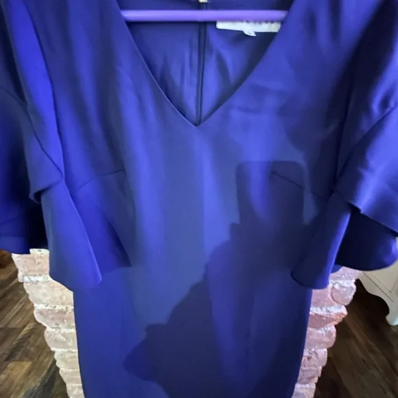 NWOT Trina Turk Deep Purple Midi Dress w/V Neck and Wrap Sleeves Zipper Back - Picture 10 of 11
